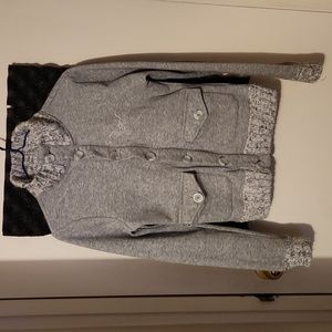 Triple Five Soul Grey Button Down Sweater with Knit Accents Vintage Y2K